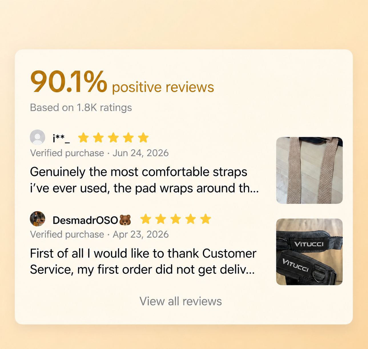 Customer feedback for VITUCCI lifting straps